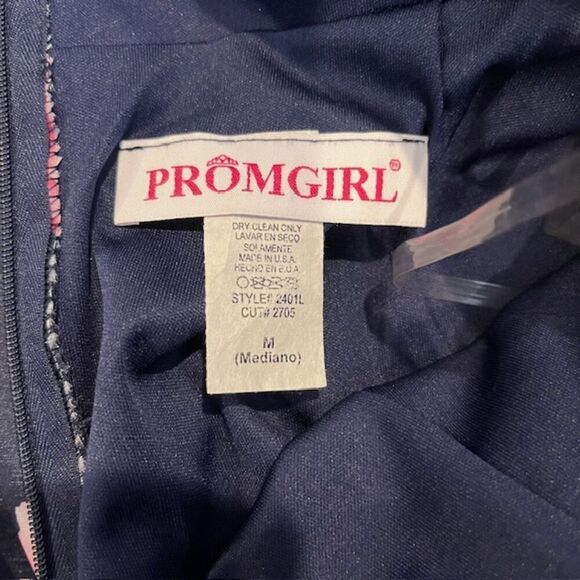 PROMGIRL Formal Maxi Skirt Lined Navy Floral Print Side Zipper Size Medium - Picture 7 of 11